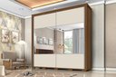 Ver imagem 1 de Guarda Roupa Casal 100% MDF California Porta Correr c/Espelho 7 Gavetas Canela/Off-White Carmolar