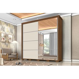 Guarda Roupa Casal 100% Mdf California Porta Correr C/Espelho 7 Gavetas Canela/Off-White Carmolar - 7