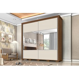 Guarda Roupa Casal 100% Mdf California Porta Correr C/Espelho 7 Gavetas Canela/Off-White Carmolar - 1