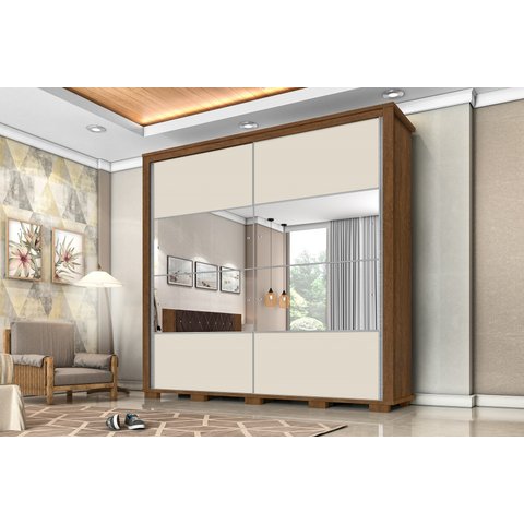 Guarda Roupa Casal 100% Mdf California Porta Correr C/Espelho 7 Gavetas Canela/Off-White Carmolar