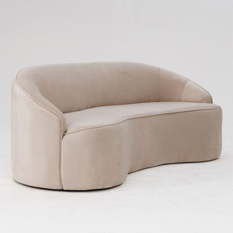 Sofá Curvo Montserrat 3 Lugares 180cm Off White Veludo