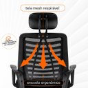 Ver imagem 4 de Kit 6 Cadeiras Escritório Diretor Tela Mesh Preta Giratória com Apoio de Cabeça e Ajuste de Altura