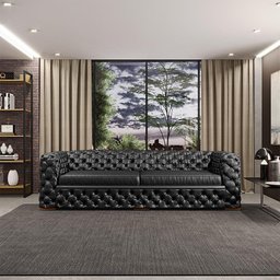 Sofá 4 Lugares Gênova 260cm Couro Preto - Gran Belo - 5