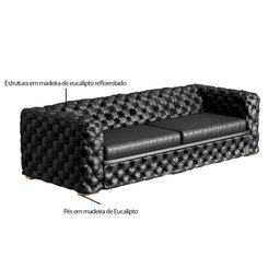 Sofá 4 Lugares Gênova 260cm Couro Preto - Gran Belo - 3