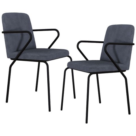 Kit 02 Cadeiras Estofada para Sala de Jantar com Braço Loft Preto C01 Bouclê Nuvem - Lyam Decor