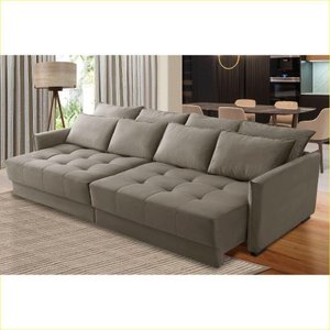 Sofá Cama Retrátil e Reclinável 2,50m com Molas Catarina Veludo Cappuccino Rover & Beato