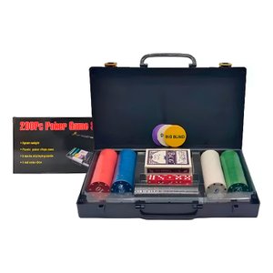 Jogo Poker Profissional Texas Hold'em com 200 Fichas Numeradas 2 Baralhos Botões Dealer Maleta