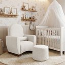 Ver imagem 1 de Poltrona de Amamentacao Lara com Balanco Puff Madeira Macica Tecido Chenille Off White