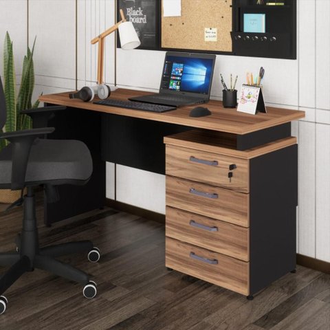 Escrivaninha Mesa Escritório 135cm 4 Gavetas Flex Multimóveis CR25314 