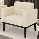 Ver imagem 2 de Poltrona Decorativa Base Madeira Preto Ana Linho Bege - Ibiza