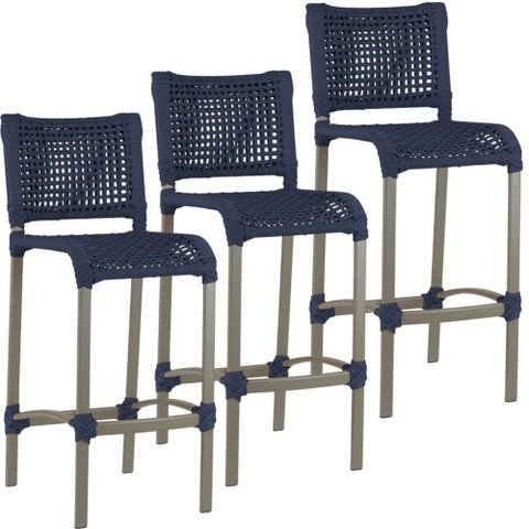 3 Banquetas Haiti em Corda Náutica Alumínio Balcão Edícula Trama Original