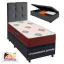 Ver imagem 1 de Kit Cama Box Bau + Cabeceira + Colchão Solteiro D45 + Travesseiro Ortobom