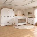 Ver imagem 1 de Conjunto Quarto de Bebê 4 Peças com Berço Cômoda Guarda-Roupa e Colchão MDF Bege Retrô Smile