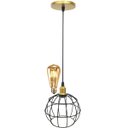 Ver imagem 1 de Pendente Aramado Globo Luminária Lustre Retrô Balcão + Lâmpada Led ST64 Vintage Teto - Dourado/Preto