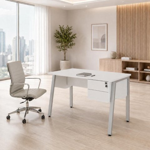 Mesa Escrivaninha 120cm x 60cm com Gaveteiro Suspenso e Tampo Chanfrado F5 Office