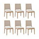 Ver imagem 1 de Kit 6 Cadeiras para Sala de Jantar Estofadas Buriti Bege/Madeira/Cru