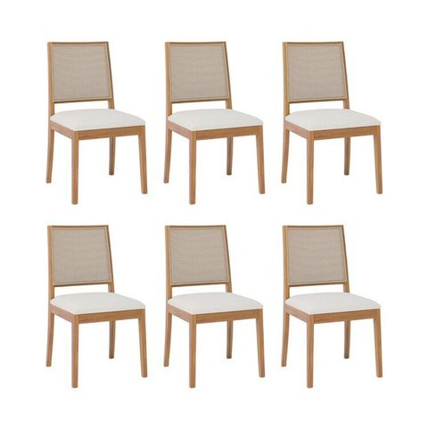 Kit 6 Cadeiras para Sala de Jantar Estofadas Buriti Bege/Madeira/Cru