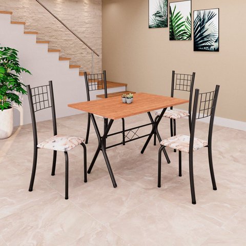 Conjunto de Mesa Tampo em MDF com 4 Cadeiras Dany Preto/Bege/Cinamomo
