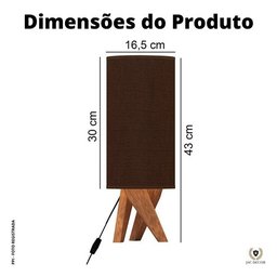 Abajur Pequena De Quarto Luminária De Mesa Madeira Moderna:Marrom - 3