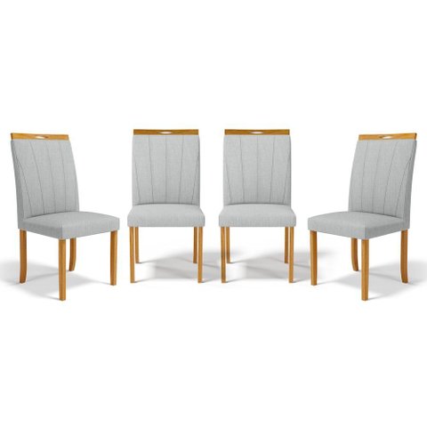 Kit com 4 Cadeiras Aurora Madeira Maciça Estofadas para Mesa de Jantar Linho Cinza 407