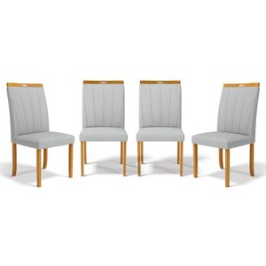 Kit com 4 Cadeiras Aurora Madeira Maciça Estofadas para Mesa de Jantar Linho Cinza 407