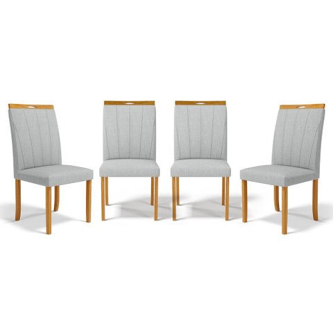 Kit com 4 Cadeiras Aurora Madeira Maciça Estofadas para Mesa de Jantar Linho Cinza 407