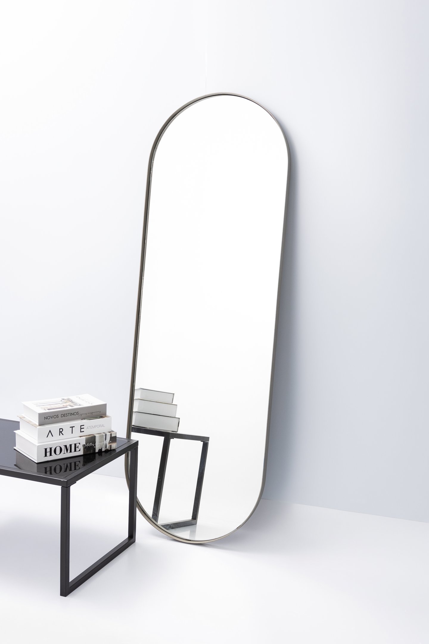 Espelho Grande Oval com Moldura em Metal Decorativo 115 X 50cm Chumbo - 1