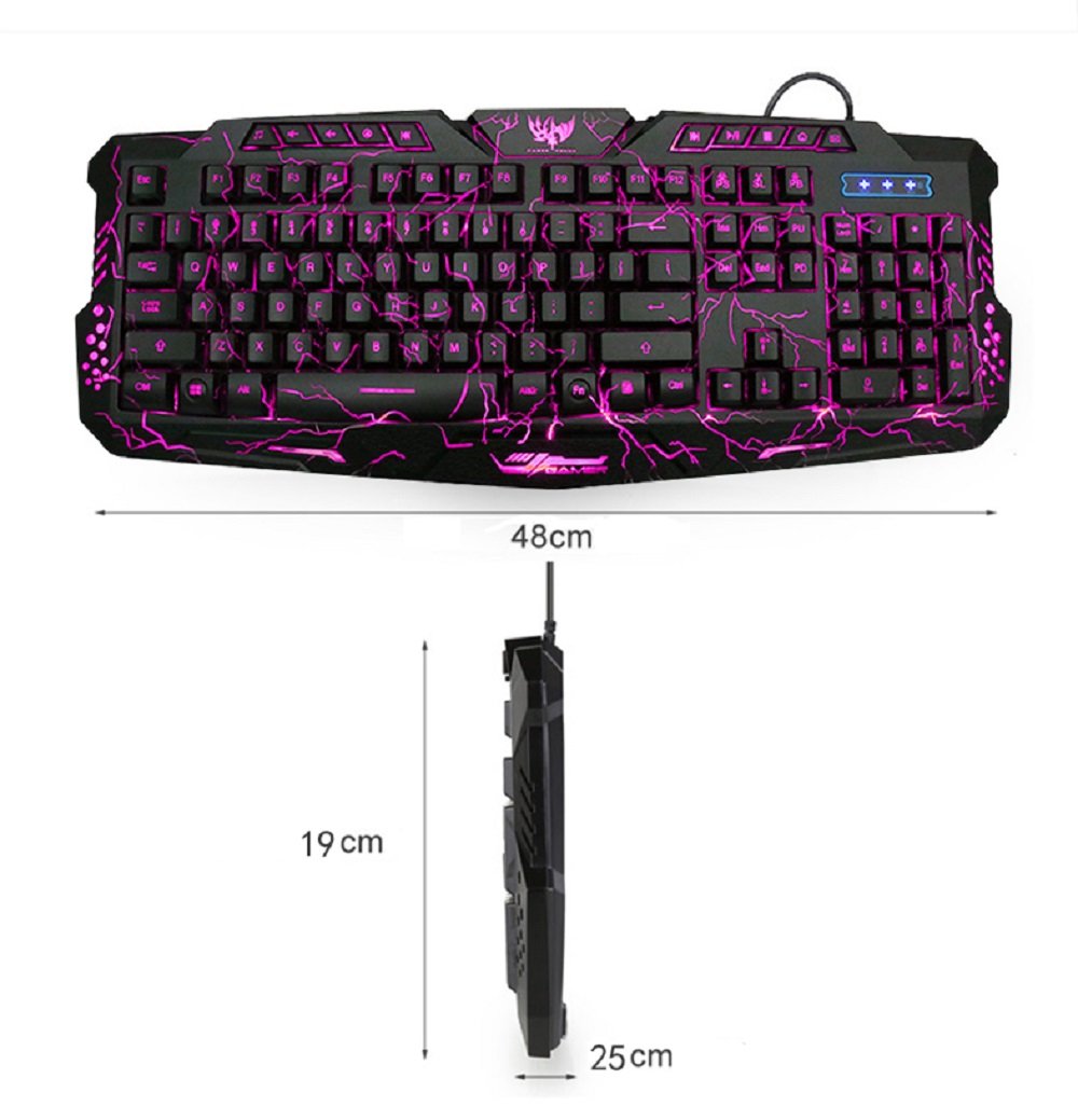 Teclado Gamer 3 Cores Led Retroiluminado Usb Pc backlight - Preto - 6