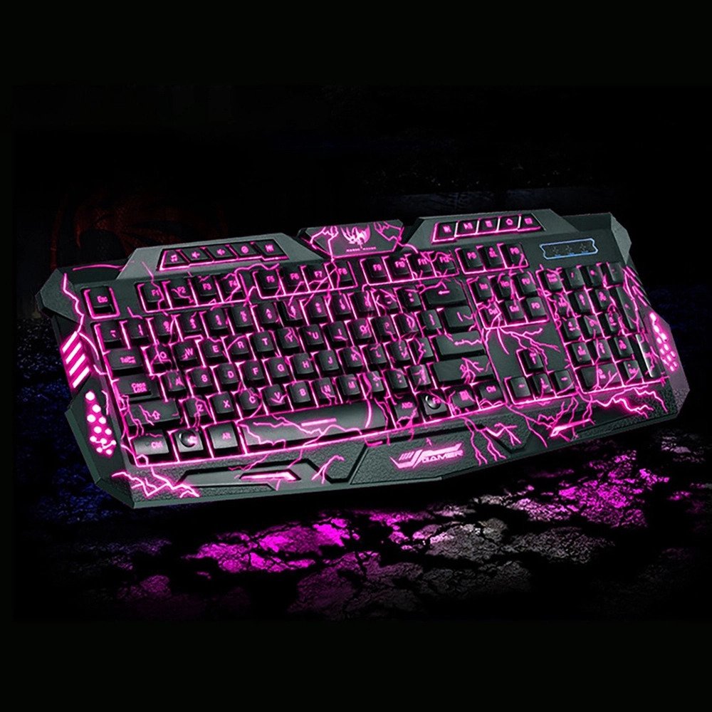 Teclado Gamer 3 Cores Led Retroiluminado Usb Pc backlight - Preto - 3