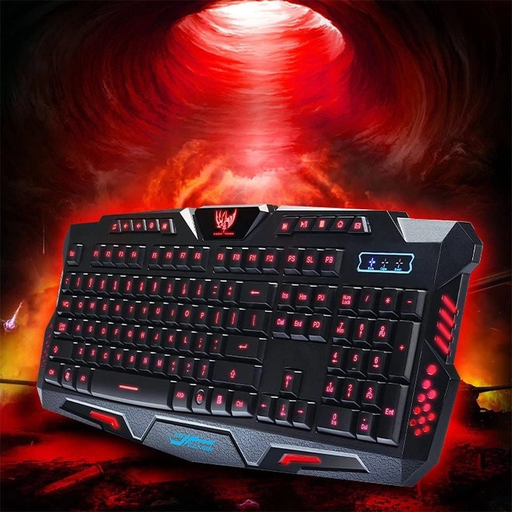 Teclado Gamer 3 Cores Led Retroiluminado Usb Pc backlight - Preto - 4