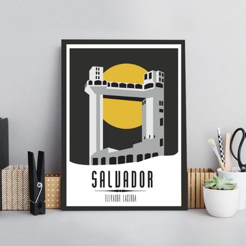Quadro Elevador Lacerda - Salvador 33x24cm:madeira Preta