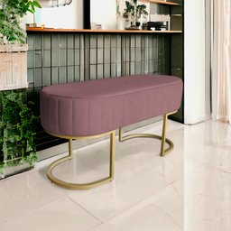 Banco Recamier Estofado Luana Base Gold Veludo Rosê - Montanaris Decor - 2
