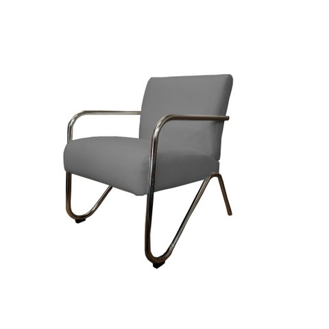 Poltrona Decorativa Bela Suede Cinza Braço Cromado Ms Decor