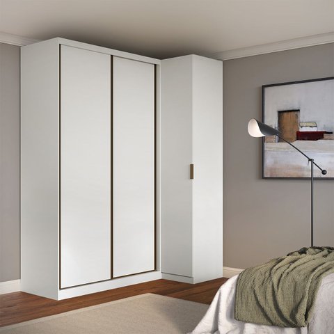 Guarda Roupa de Canto Porta de Correr 3 Portas Mdf Altezza Clean Belmax:branco