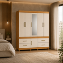 Ver imagem 5 de Guarda Roupa Casal 6 Portas 4 Gavetas Guarujá Cinamomo Off White Demóbile