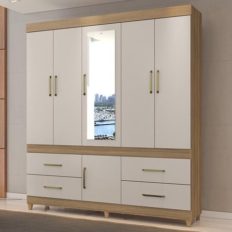 Guarda Roupa Casal Guarujá 6portas+4gavetas+espelho-demóbile:amendola Touch/off-white