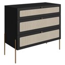 Ver imagem 1 de Cômoda 3 Gavetas Oslo Artesano 93 Cm (largura) em Mdp Nero Palha Sintética Bege Pé Metal Dourado