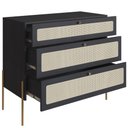 Ver imagem 2 de Cômoda 3 Gavetas Oslo Artesano 93 Cm (largura) em Mdp Nero Palha Sintética Bege Pé Metal Dourado