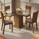 Ver imagem 1 de Conjunto Sala de Jantar Madesa Paula Mesa Tampo de Vidro Redondo 4 Cadeiras - Rustic/bege Marrom