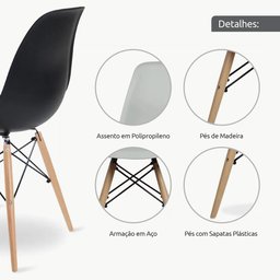 Conjunto Mesa de Cozinha Prattica Industrial 90cm e 2 Cadeiras Eames F02 Preto - Mpozenato - 8