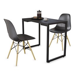 Conjunto Mesa de Cozinha Prattica Industrial 90cm e 2 Cadeiras Eames F02 Preto - Mpozenato - 3