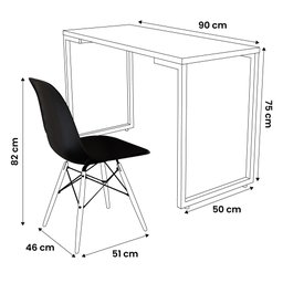 Conjunto Mesa de Cozinha Prattica Industrial 90cm e 2 Cadeiras Eames F02 Preto - Mpozenato - 5