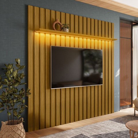 Painel para Tv até 70 Polegadas Morganite 1 Prateleira com Led Cedro - Pnr Móveis