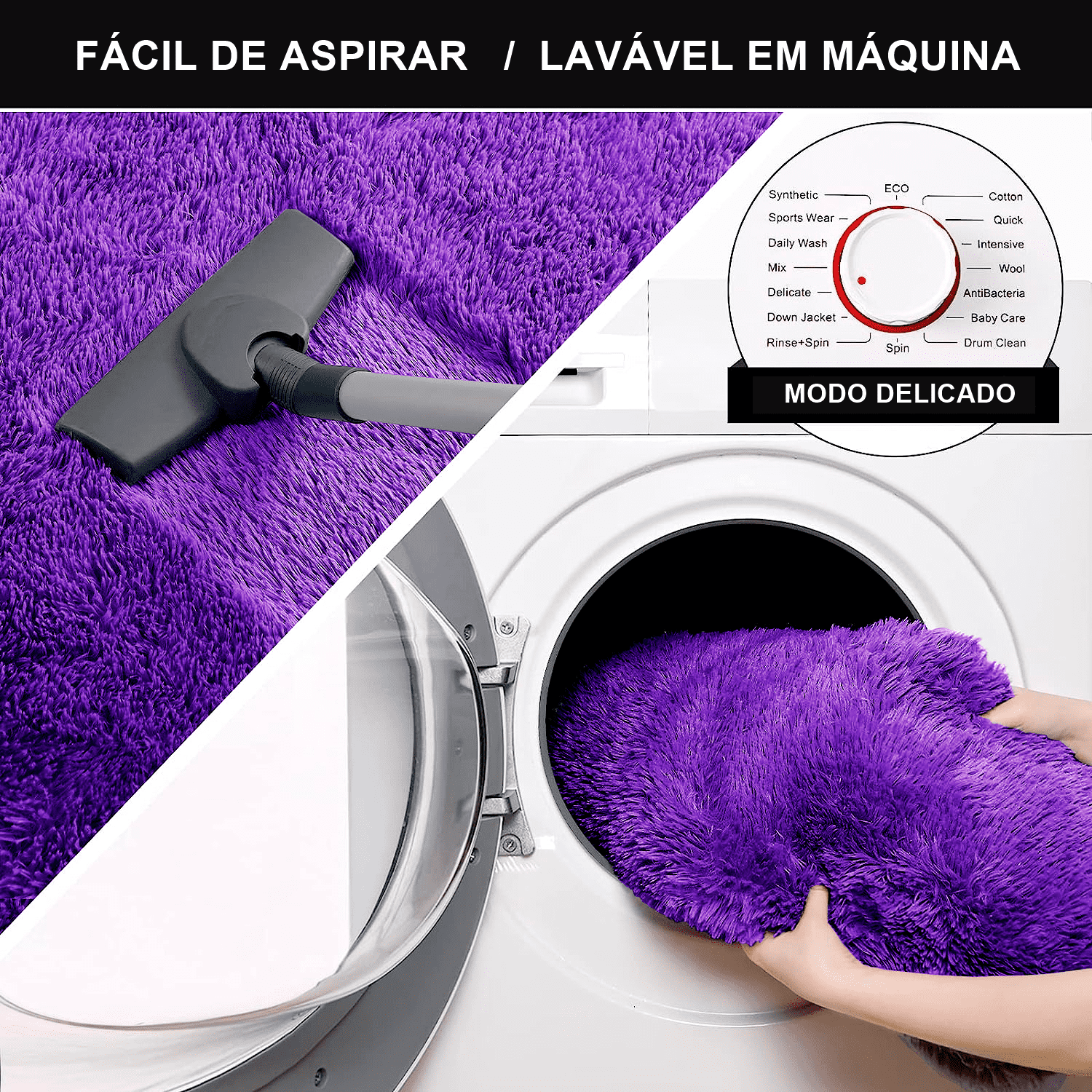 Kit Tapete Pelo Alto Felpudo Peludo Macio Anti Derrapante Alérgico Roxo 40 x 60 cm - 2