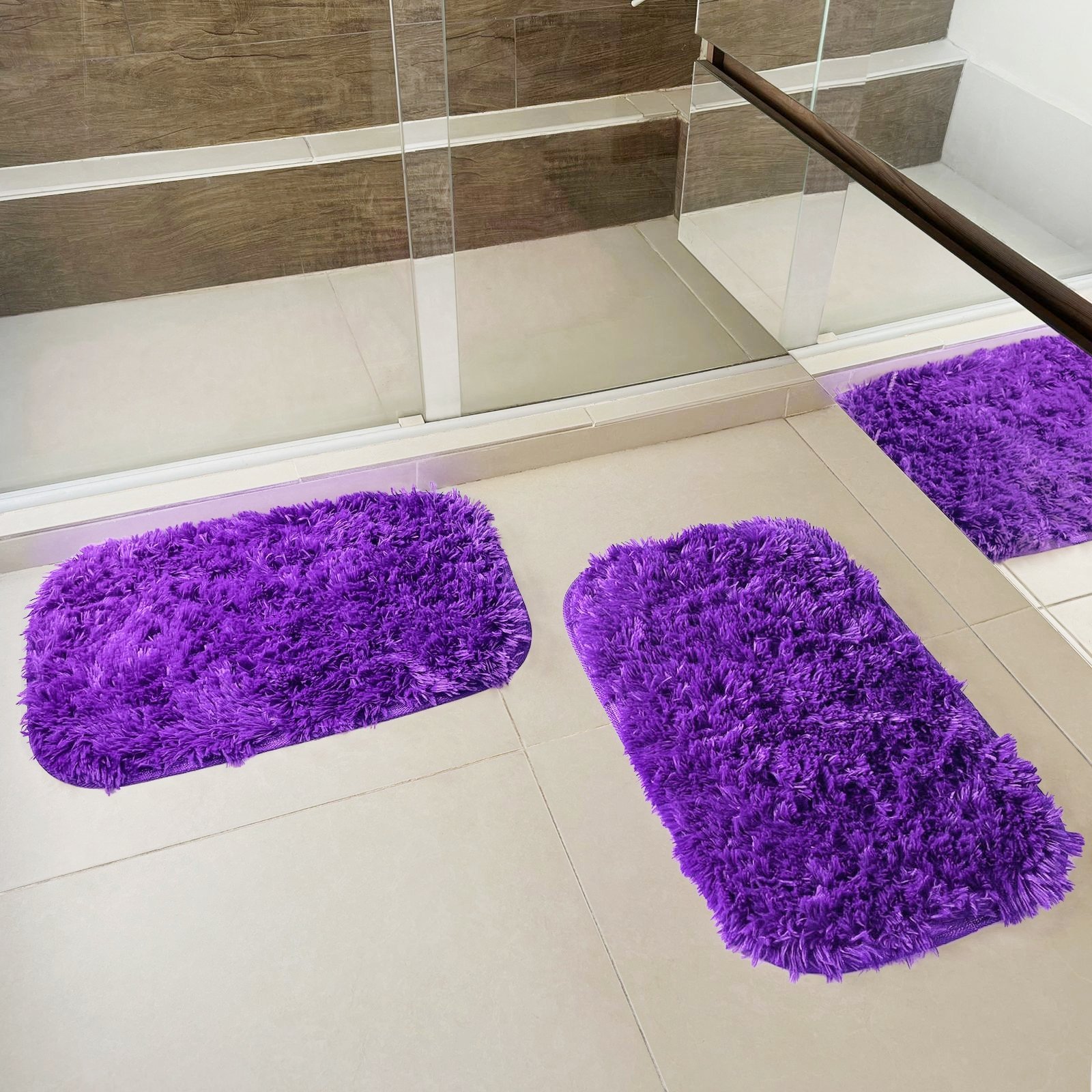 Kit Tapete Pelo Alto Felpudo Peludo Macio Anti Derrapante Alérgico Roxo 40 x 60 cm