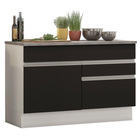 Balcão De Pia Madesa 1 Porta E 2 Gavetas Branco/Preto