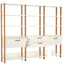 Ver imagem 1 de Estante Elegante 3 Torres com 1 Gaveteiro e 2 Portas 2,16 Mt (larg) Cor Off White Brilho com Freijo