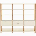 Ver imagem 2 de Estante Elegante 3 Torres com 1 Gaveteiro e 2 Portas 2,16 Mt (larg) Cor Off White Brilho com Freijo