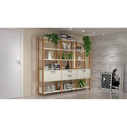 Estante Elegante 3 Torres com 1 Gaveteiro e 2 Portas 2,16 Mt (larg) Cor Off White Brilho com Freijo - 3