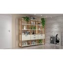 Ver imagem 3 de Estante Elegante 3 Torres com 1 Gaveteiro e 2 Portas 2,16 Mt (larg) Cor Off White Brilho com Freijo